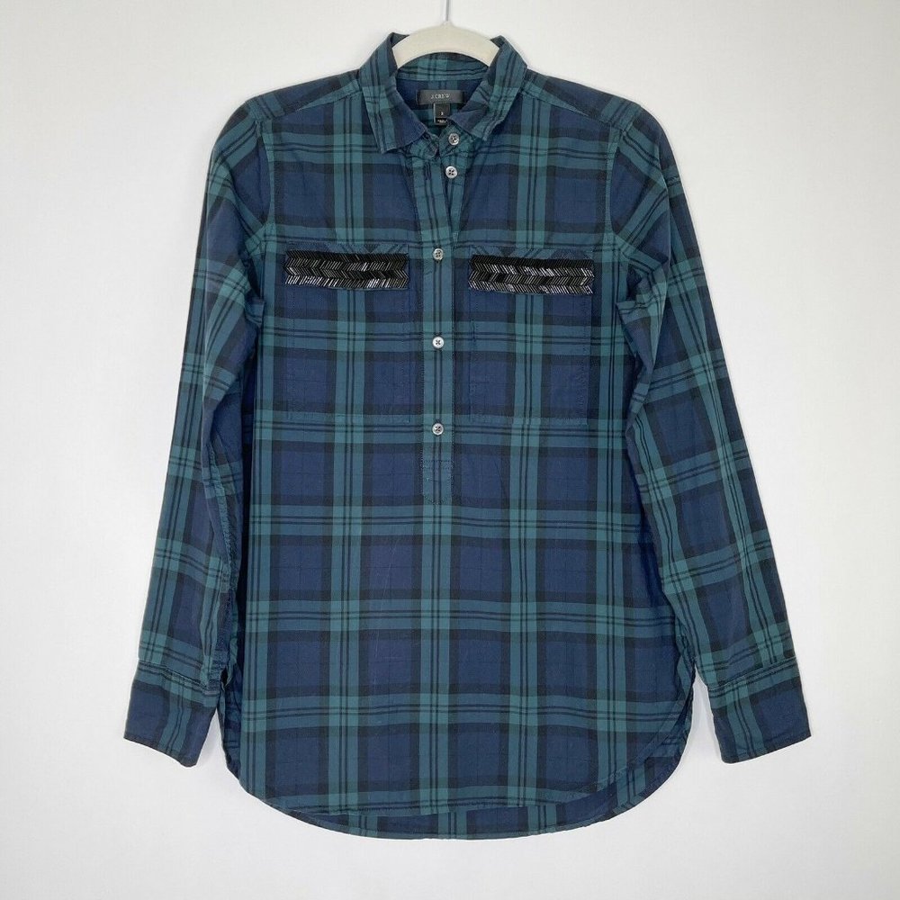 J Crew Button Down Plaid Shirt Size 2 - Picture 2 of 8